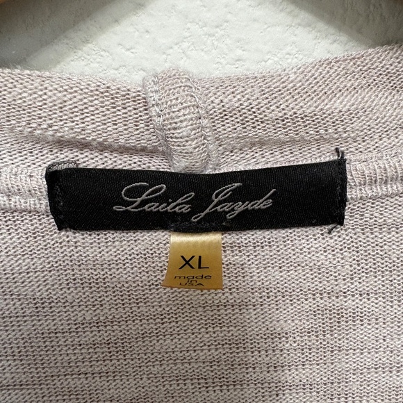 Laila Jayde Hooded Open Duster Cardigan - Greige, XL - Picture 6 of 8